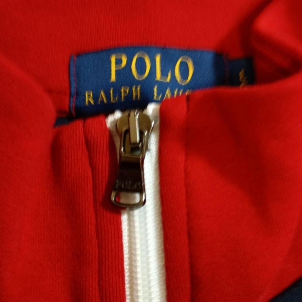 Polo Ralph Lauren Colorblock Logo Quarter Zip Pullover Red / Wht/ Blue Men's XL - Picture 8 of 9